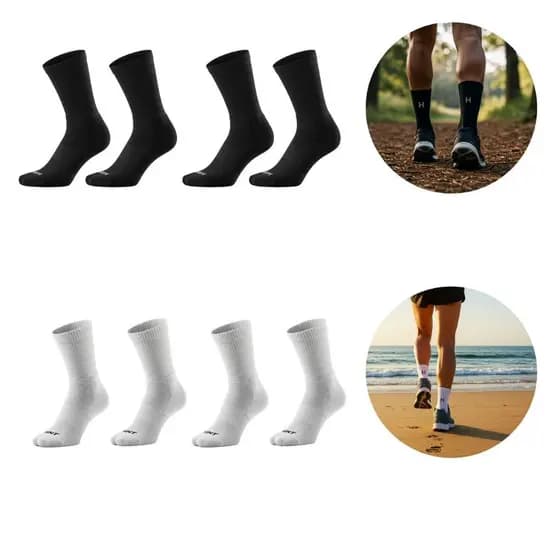 Kit Meia Poliamida Branca 2 Preta 2  Respirável Confortável Caminhada Academia Ciclismo
