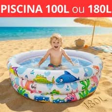 Piscina Infantil 100L/180L Redonda Inflável 3 Anéis Àgua e Bolinhas Praia Fundo do Mar Para Criança e Bebê Resis Envio