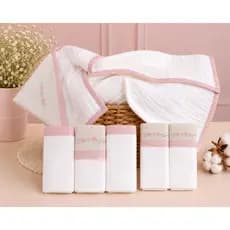 Kit Enxoval Bebê 6 Peças  Bordado Toalha Capuz  Cueiro Flanelado Pano Boca Algodão Maternidade Luxo