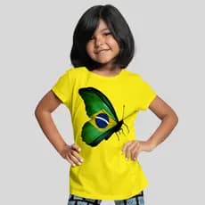 Camisa Infantil Brasil Camiseta Seleção Menina Borboleta Cor Bandeira