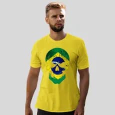 Camiseta Amarela Brasil Estampada Caveira Eleição Copa Passeata Lançamento