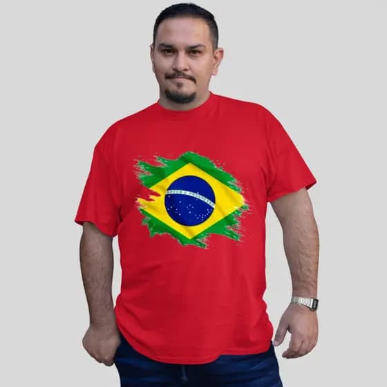 Camiseta Vermelha Brasil Plus Size G1 Ao G5 Camisa Verde Amarela para Copa Eleição Lançamento