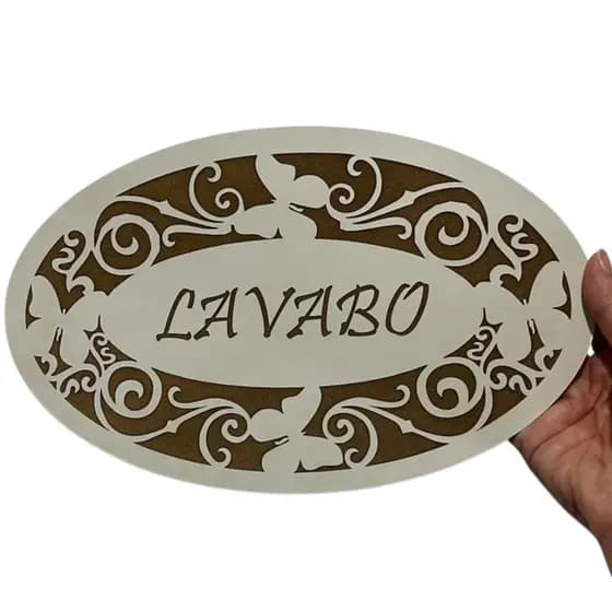 Placa Decorativa Lavabo MDF Porta Banheiro Com Dupla Face