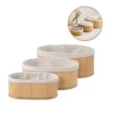 Organizador de bambu com forro lavável oval kit 3 peças