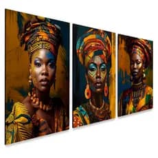 Trio de Quadros Pintura Africana Decoração Sala Moderno estilo cultural Mulher Negra