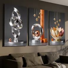 Quadro Decorativo 3 Pçs Abstrato Geométrico Cinza Para Sala