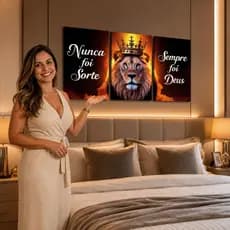 Quadro Decorativo Leão Frase Bíblica Jesus Coroa Fé Sala 4k