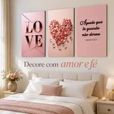 Quadros 3 Peças Love Rosa, Decoração De Amor, Decoração De Quarto  Versículo Bíblico