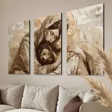 Kit 3 Quadros Jesus e Maria Decoração de Parede Elegante para Sala de Estar, Quarto, Corredor