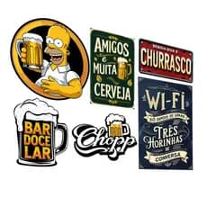 Placas Decorativas Área Gourmet Kit 6 MDF Churrasco Cerveja Bar Parede Vintage
