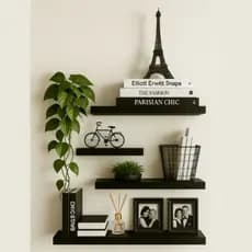 Kit 4 Prateleiras reta 30/40/50/60 nicho Mdf Preto Suporte decoração sala quarto banheiro escritório