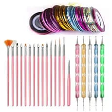 Manicure Desenho Unha 15 Pincéis + 10 Boleadores Em 5 Pincéis + 10 Fitas Metalizadas Nail Art Decoração