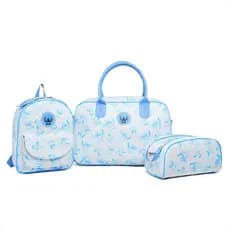 Kit Mala Mochilinha Necessaire Stitch Lilo Menino Azul Unissex Maternidade Casual Viagem Creche