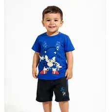 Roupa Infantil Masculina Conjunto de Verão Camisa e Bermuda Look Festivo Moda Casual Tecido Leve e Fresco