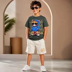 roupa de menino conjunto infantil masculino bermuda e camisa de verão