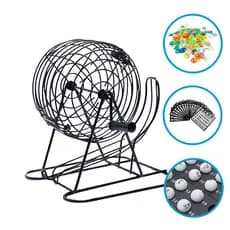 Jogo Bingo Loto Globo Metal e Tabuleiro Semi Profissional Sorteio Loteria Brinquedo Confraternização Diversão Familia 6+