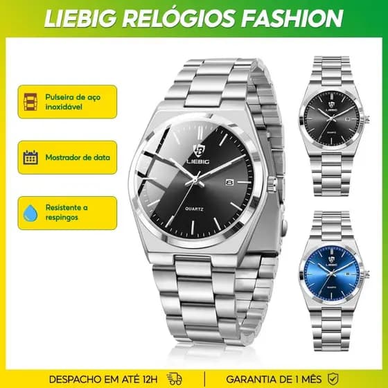 LIEBIG Relógio de Quartzo Masculino Executivo em Aço Inoxidável Resistente à Água 3ATM L1088