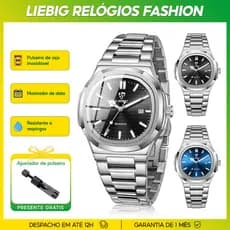 LIEBIG Relógio Masculino Resistente à Água em Aço Inoxidável Prata Original com Pulseira Grátis