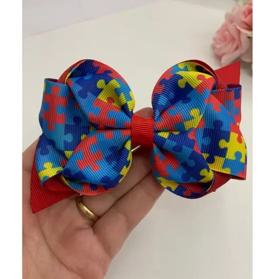Laço Autismo - Fita quebra-cabeça - Modelos variados - Coleção TEA - Autismo - Tiara autismo