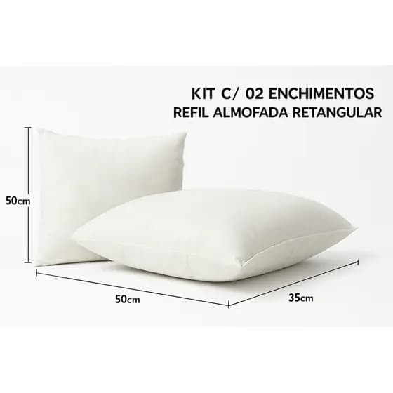 Kit com 2 Enchimentos de Almofada baguete  50x35cm – Fibra Siliconada Antialérgica