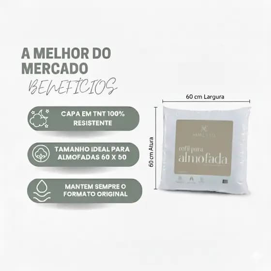 Kit de Refis para Almofadas com Enchimento 60x60 - Fibra Siliconada