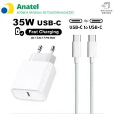Carregador 35W iPhone 15 Pro Max Turbo Fonte USB-C + Cabo Tipo-C Tipo C de 1M Ou so cabo de 1m