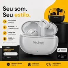 Fone Bluetooth Realme Buds T200 Lite Original IPX4 Resistente Água Bluetooth 5.4 45H Bateria Gamer