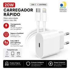 Carregador iPhone 20w Turbo Completo Usb C Lightning Compatível Xr 11 12 13 14 Pro Max