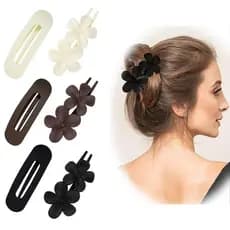 2 Grampos Cabelo Planos Franceses, Design Floral Médio, Fixação Suave e Firme, Ideal para Cabelos Finos e Grossos