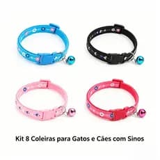 Kit 8pcs Coleiras Estampa Floral com Sinos, Ajustáveis para Gatos e Cães Pequenos