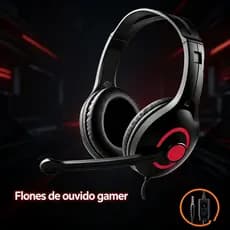 Headset Gamer com Microfone Stereo, Fone de Ouvido para Jogos Compatível PC, PS4, Xbox, Computador e Celular
