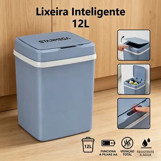 Lixeira Inteligente 12L com Sensor Infravermelho Sem Toque, Tampa Anti-Odor para Casa e Escritório