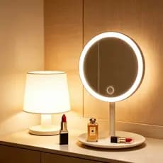 Espelho de Mesa com Luz LED Recarregável, 360° Giratório, Toque Sensível, Bateria 1200mAh, Ideal para Maquiagem Diária