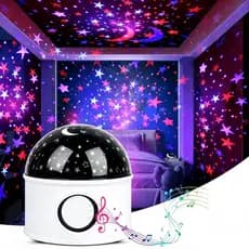 Projetor de Estrelas e Lua Globo Luminária, Caixa de Som Bluetooth Recarregável com Luz Colorida para Quarto