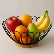 Fruteira Aramada Moderna com Base de Madeira | Design Elegante para Cozinha e Mesa