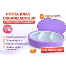 Porta Joias Organizador Oval Impresso em 3D com Divisórias Removíveis Tampa Lilás