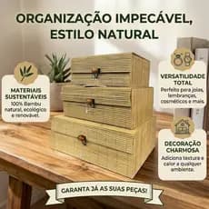 Caixinha porta objeto quadrada bambu 15cm / 18cm / 21cm