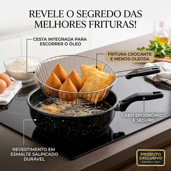 Frigideira esmaltada com cesto N° 26 Cabo de Baquelite Frituras