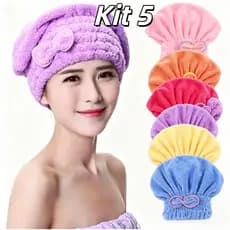 Kit 2 Toucas Toalha Lacinho De Secar Cabelo Microfibra Anti Frizz Pós Banho