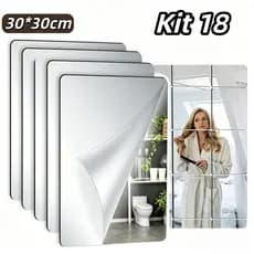 kit 18 /12 Espelhos Adesivo Decorativo De Parede 30x30 cm Quadrado