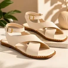 Sandália Papete Feminina Mania De Mulher Flat Rasteira Tiras X Fivela Ajustável