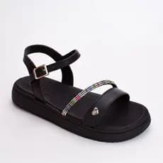 Sandália Infantil Menina Kidy Flat Form Com Strass Preto