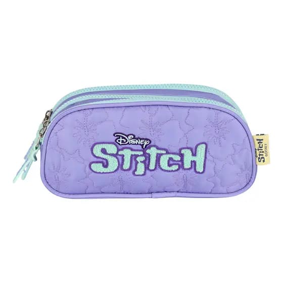 Estojo Triplo Escolar Infantil Stitch Pelúcia Disney - Lilás