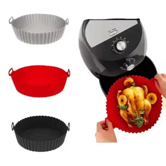 Forma de Silicone Air Fryer Assadeira Antiaderente Reutilizável Lavável Redonda 16 19 22cm Rosa Preto Vermelho