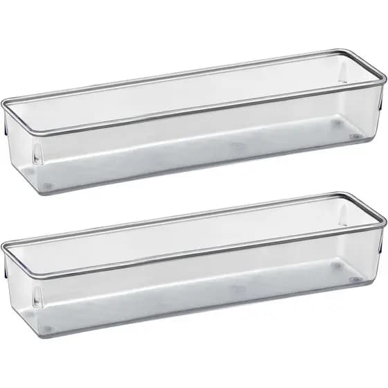 Organizador Modular para Gavetas, Bancadas e Armários, Plástico Transparente, Pote Retangular Longo, Cristal, 976.0