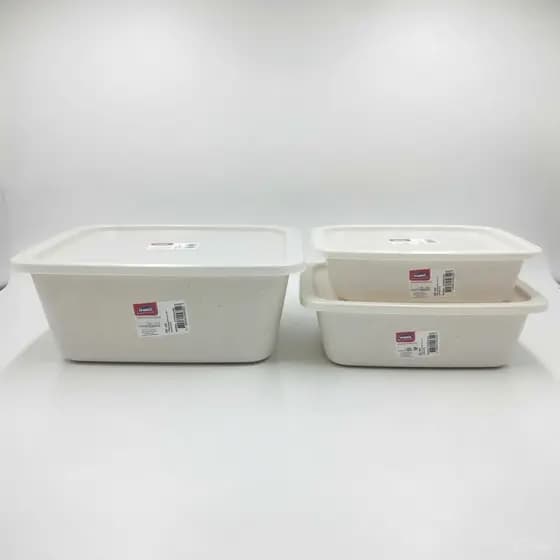 Kit com 3 Potes Organizadores Plásticos C/ Tampa Plasútil Retangulares para Cozinha Geladeira Armazenamento de Alimentos