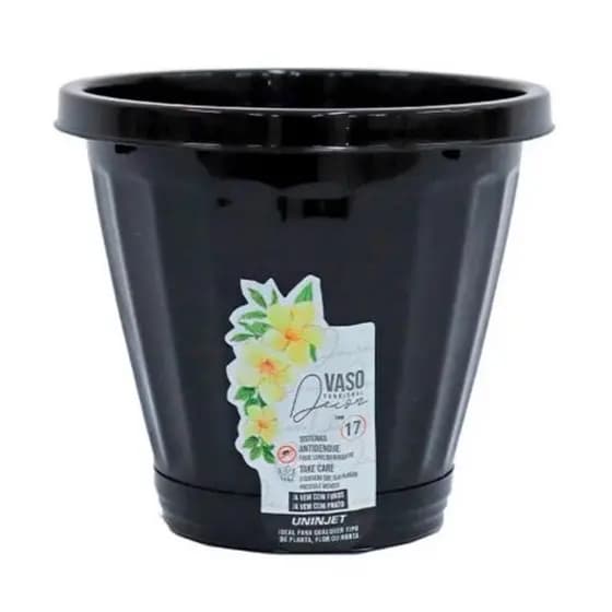 Kit 2 Vaso Para Plantas E Flores Artificiais N.17 Com Prato Preto