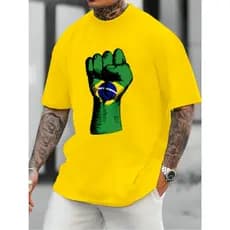 Camiseta Masculina Streetwear "MÃO BRASIL" Camisa 100% Algodão Premium Estampada T-shirt Unissex