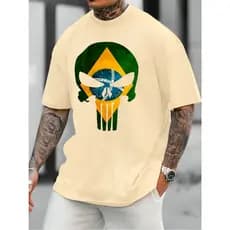 Camiseta Masculina Streetwear "CAVEIRA BRASIL" Camisa 100% Algodão Premium Estampada T-shirt Unissex