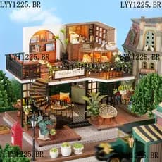【 Forest Teashop 】 DIY Casa De Bonecas Em Miniatura Com Capa De Poeira , Design Interior Móveis De Bricolage